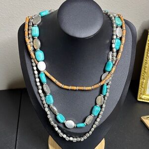 Boho Turquoise and Silver Layered Necklace